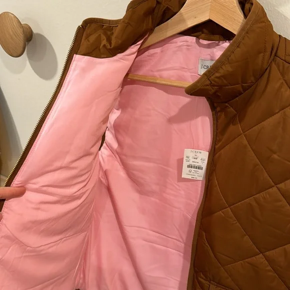 J. Crew Women’s Puffer Vest with Snap Pockets Cognac Brown Size L - Picture 7 of 10